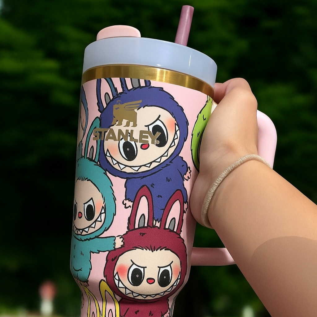 Colorful water tumbler in hand 