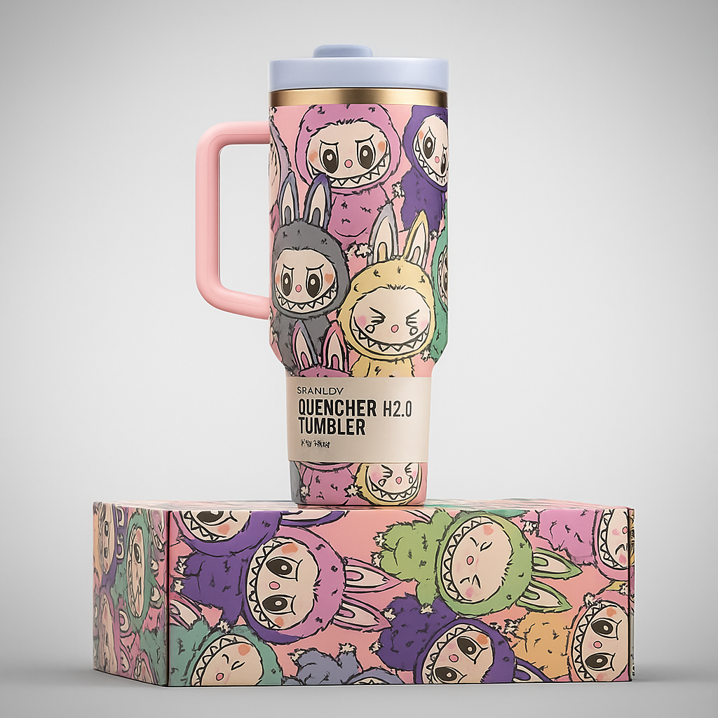 Colorful water tumbler front view image on top boxes